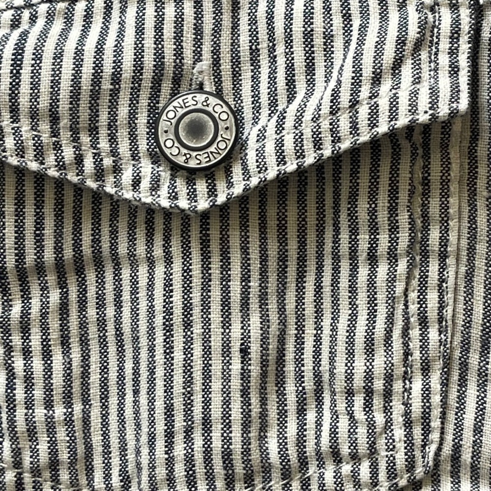 Jones New York Women's Sz Medium Blue/White Striped Linen Trucker Style Jacket - Picture 5 of 15